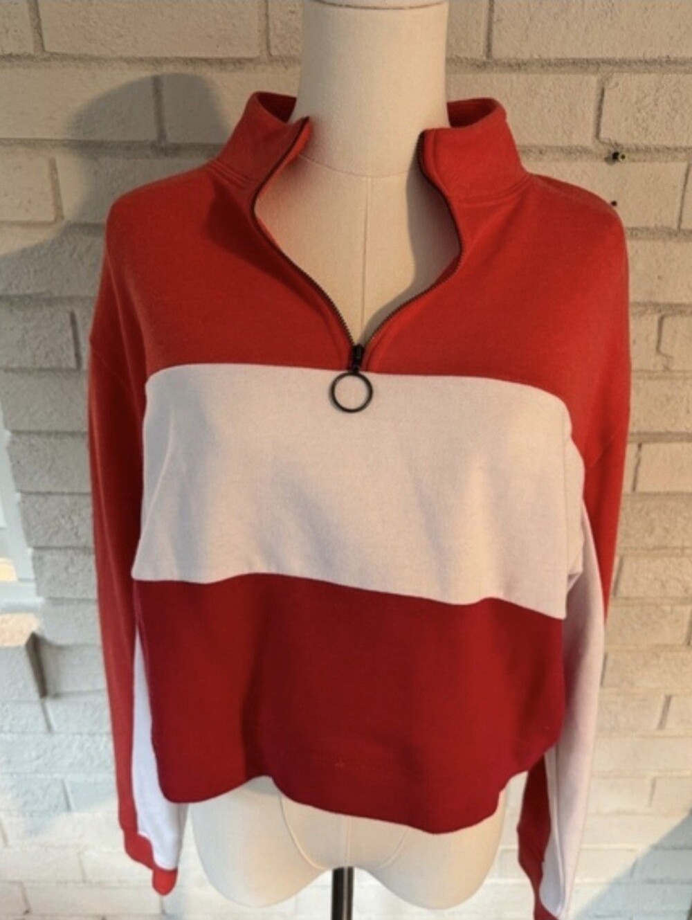 Wild Fable Women's Striped Multicolor Cropped Quarter Zip Size Medium